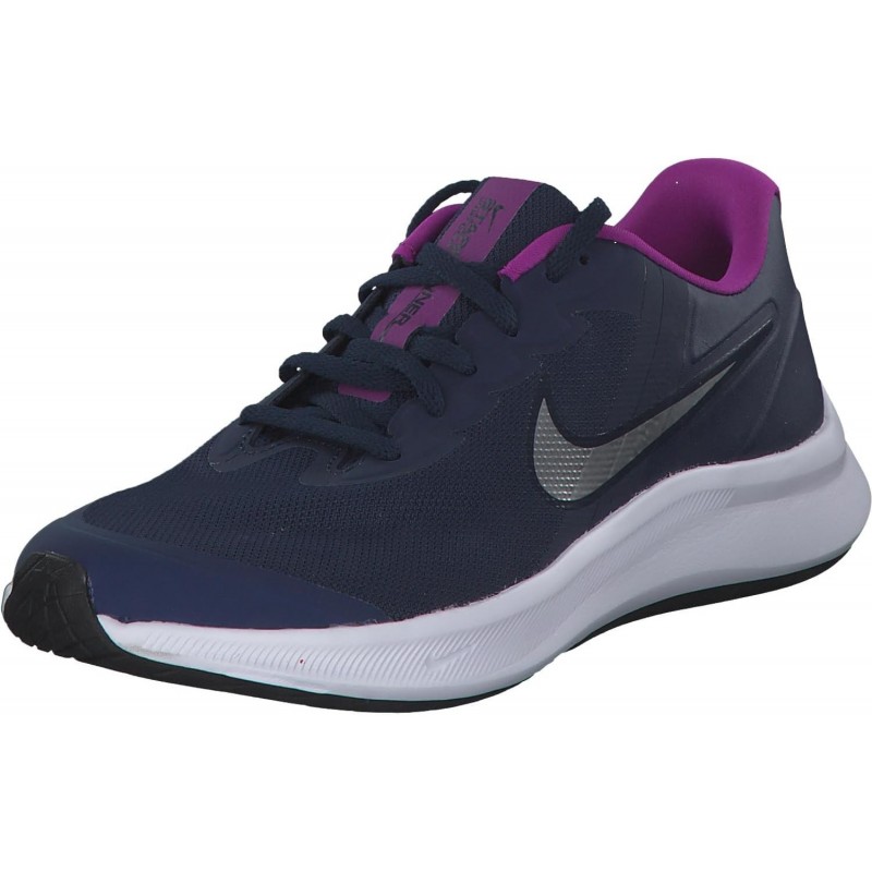 Chaussure de course Nike Star Runner 3 (GS) pour garçon, bleu marine nuit/argent métallisé