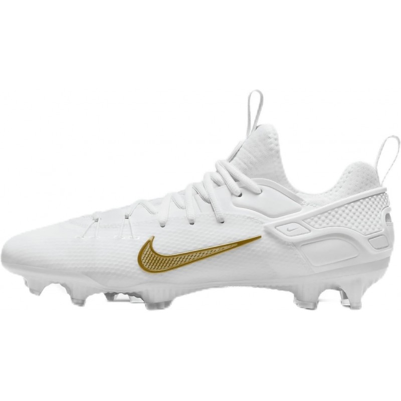 Crampons de crosse Nike Huarache 9 Elite Low LAX (FD0089-100, blanc/blanc/or vif métallisé)