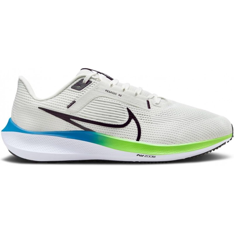 Chaussures de course sur route Nike Pegasus 40 pour homme (extra larges) (DV7480-006, teinte platine/blanc/vert/noir)